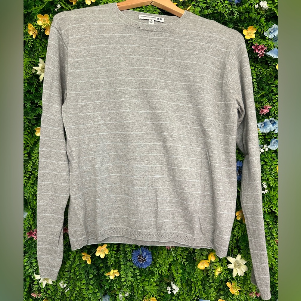 UNIQLO x INES DE LA FRESSANGE Gray Blue Striped Cotton Cashmere Sweater - Medium